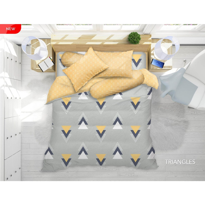 Bed Sheet / Sprei My Love Motif Triangles 180x200x30 Bahan Katun Paling Adem