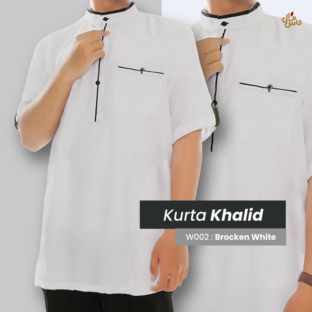 Baju Koko Kurta Pria Dewasa Lengan Pendek Bahan Katun KHALID Gratis Peci Rajut