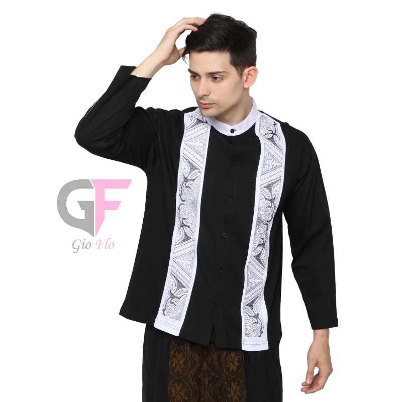 GIOFLO Busana Muslim Pria Baju Koko Kerah Shanghai Hitam / KKL 79