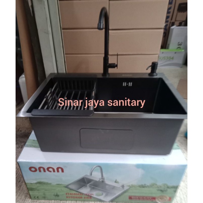 paket kitchen sink ONAN 6045 black &quot; ORIGINAL &quot; / Paket kitchen sink minimalis ONAN hitam 6045