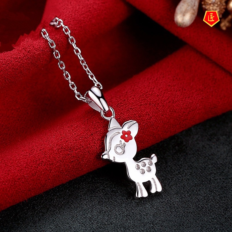 [Ready Stock]New Korean Style Flower Deer Pendant Women's Cute Sweet Fashion