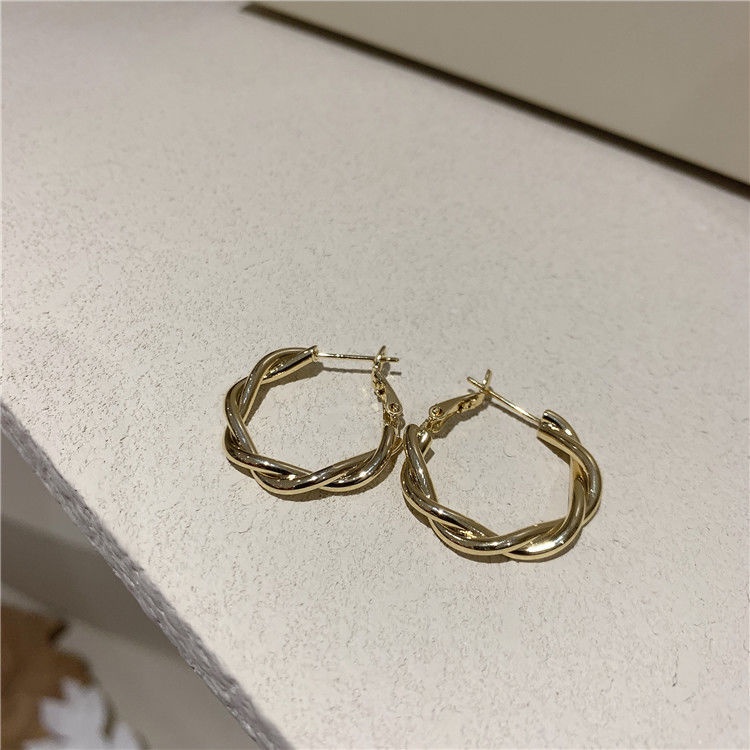 Anting Bentuk Lingkaran Besar Bahan Sterling Silver Gaya Korea