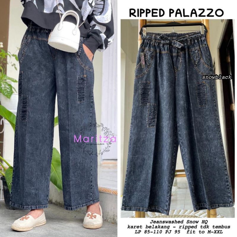 ripped palazzo celana kulot jeans by maritza