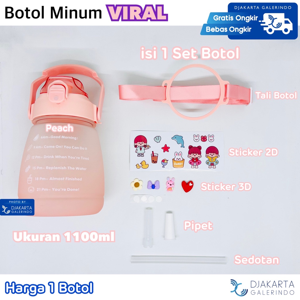 Botol Minum Viral Motivasi Gemoy 1100ml 1.1 Liter