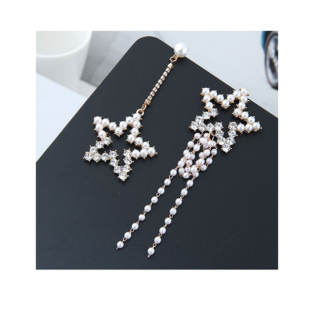 LRC Anting Tusuk Fashion Gold Color+white Star Shape Design Tassel A56462