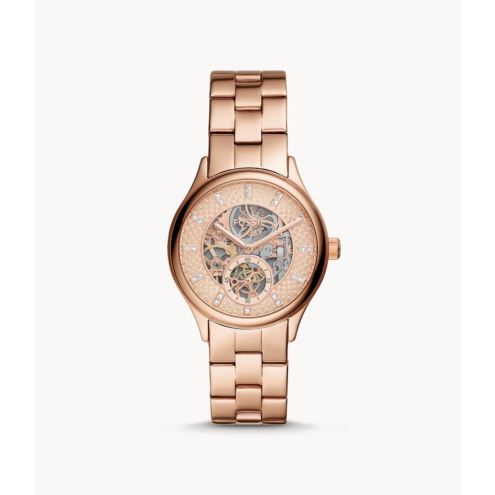 Jam Tangan Wanita Otomatis Fossil Modern Shopisticate Skeleton Dial Rose Gold Stainless Steel Origin