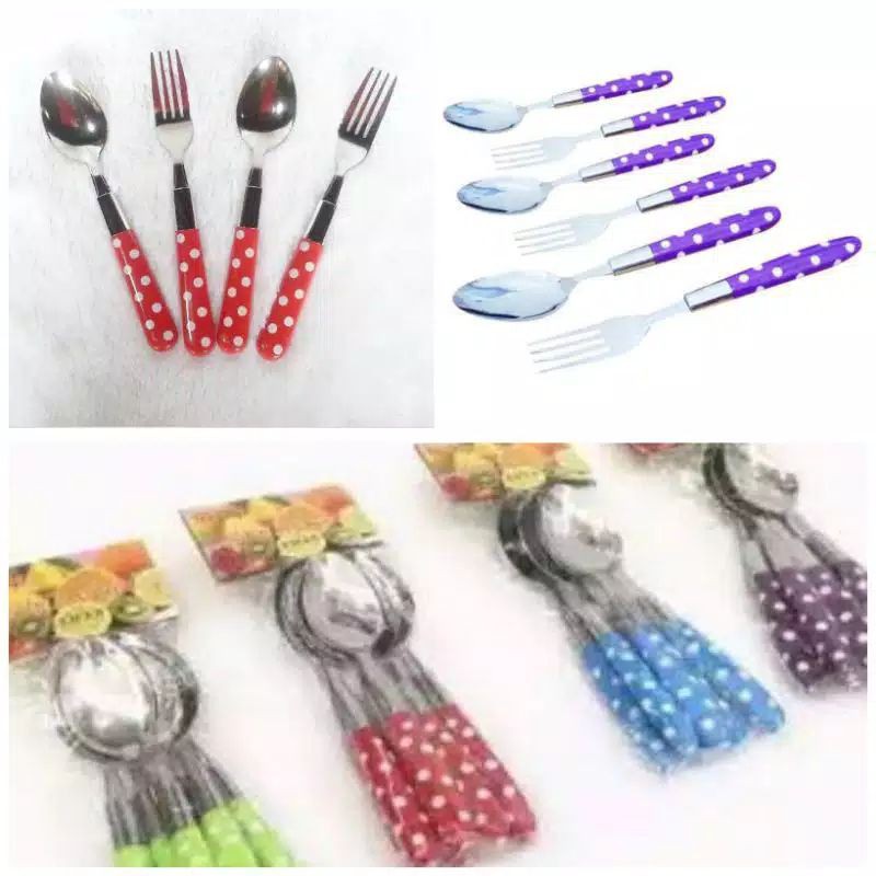 sendok dan garpu polkadot/1set isi 6/hnya sendok juga isi 6