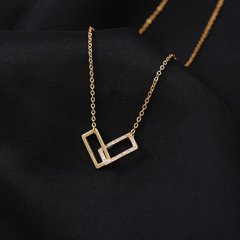 Charm Geometry Crystal Pendant Necklace Kalung Korea Rectangular Clavicle Chain Necklaces for Women Jewelry Gift