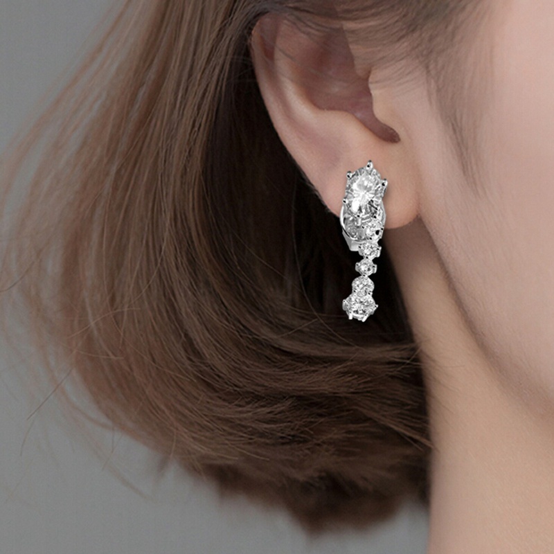 Fancyqube Anting Dangle Batu Zirconia Warna Silver Untuk Wanita