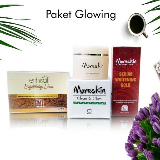 Paket Wajah Glowing - Moreskin Clean And Glow Erhsali Brightening Serum Whitening Gold