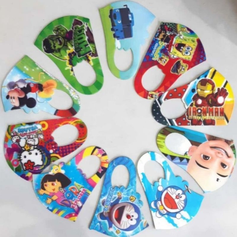 Masker Scuba Karakter Anak Motif Kartun Printing Lucu Masker Sekolah Scuba SD | SMP | SMA