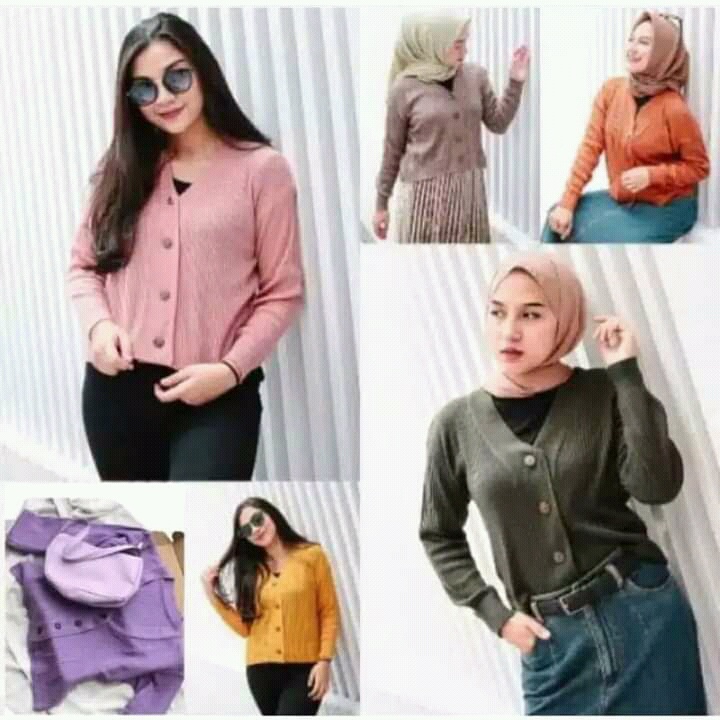 Kardigan crop rajut kancing batok