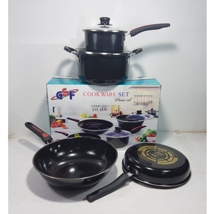 PANCI SET GSF 1831 / COOKWARE SET ENAMEL GSF 1831 TUTUP KACA / PANCI SET 6PCS ENAMEL GSF G-1831