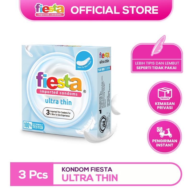 Fiesta KONDOM isi 3 Durian- Ultra Thin- Max dotted -  Strawberry- Delay- Grape- Banana- Ultra Safe - Bubble Gum-Watermelon-Black Coffee