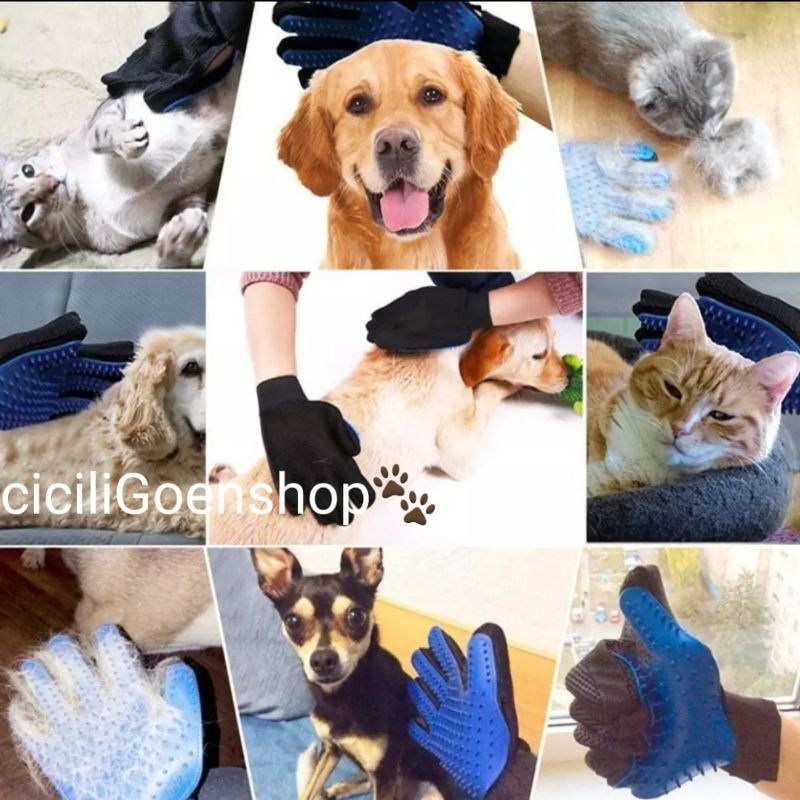 Sisir sarung tangan gloves sikat bulu pijat pet grooming anjing kucing cat dog true touch