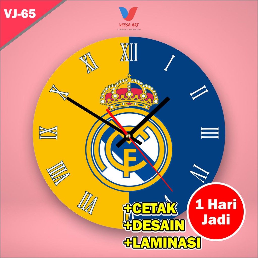 Jam Dinding Hiasan Rumah Cowok Pria Motif Club Sepak bola FootballClub Real Madrid Murah Kamar Kado