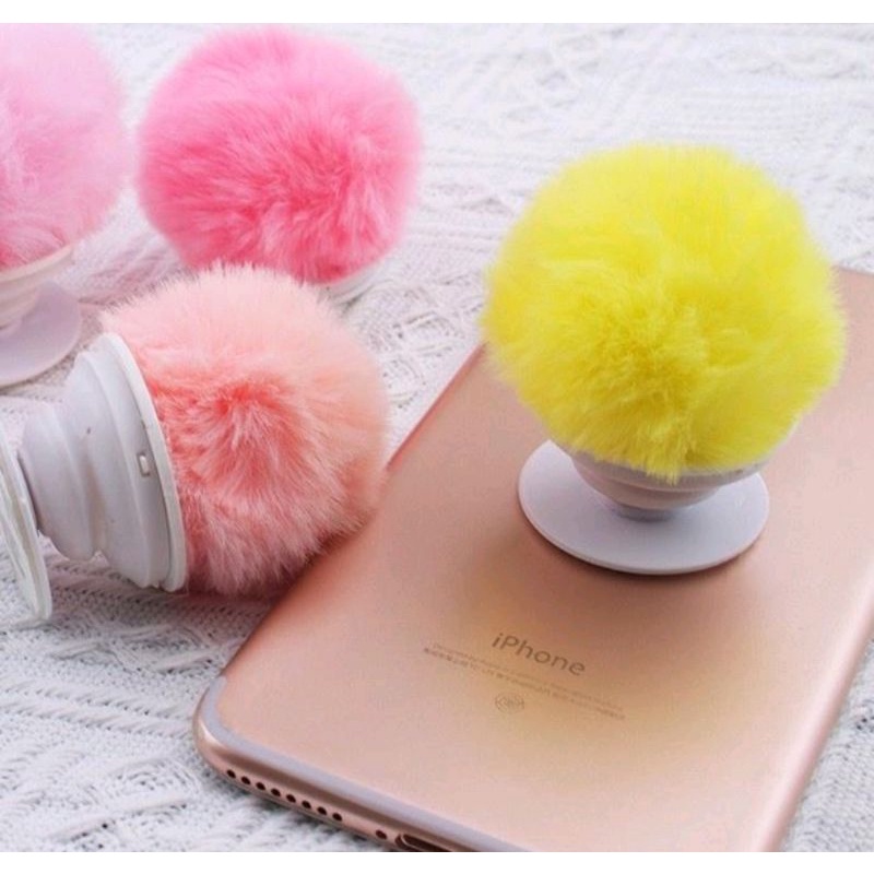 Popsocket PVC Motif POMPOM AB24 Warna 3D Pop socket Bulu Warna Aksesoris Hp Holder ACC