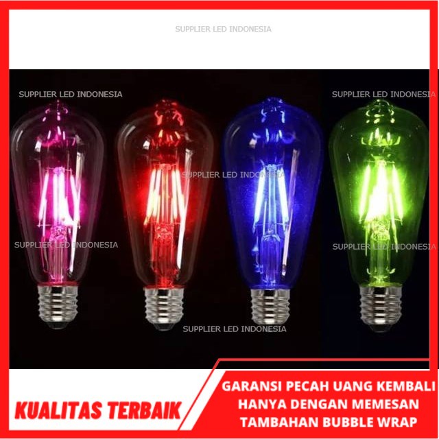 LAMPU FILAMEN ST64 WARNA WARNI 4 WATT HIAS CAFE BOHLAM LAMPU GANTUNG 4W MERAH HIJAU BIRU PUTIH UNGU LAMPU HIAS CAFE DAN OUTDOOR