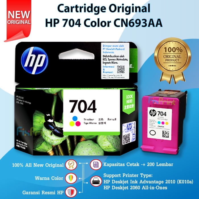 Cartridge Tinta Original HP 704 Color Catridge CN693AA Tri-Colour Katrid Warna Printer 2010 2060 K11