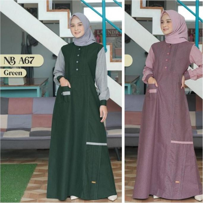 ( BISA COD ) Ori Nibras Gamis Adem nb a67 Violet Green Hijau Baju Syari Busui TERJAMIN [Kode 1|Kode