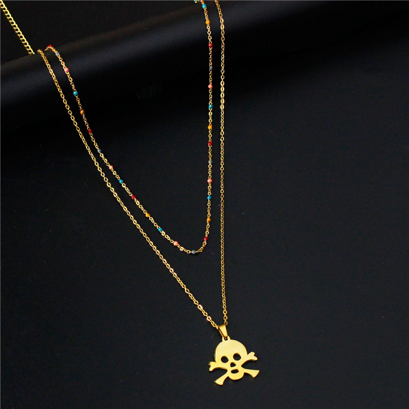 Double-layer stainless steel tengkorak kalung populer Net merah ins sederhana cahaya mewah baja tita