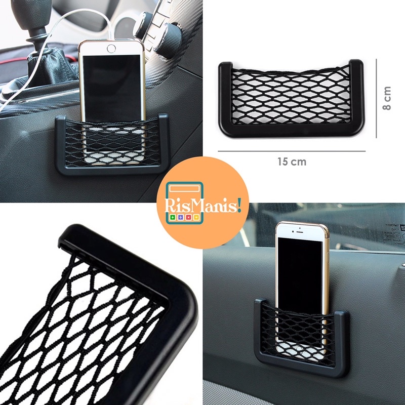 CAR STORAGE NET POCKET - Kantong Jaring Jala Penyimpan HP Dompet Kartu Karcis Parkir Aksesoris Mobil