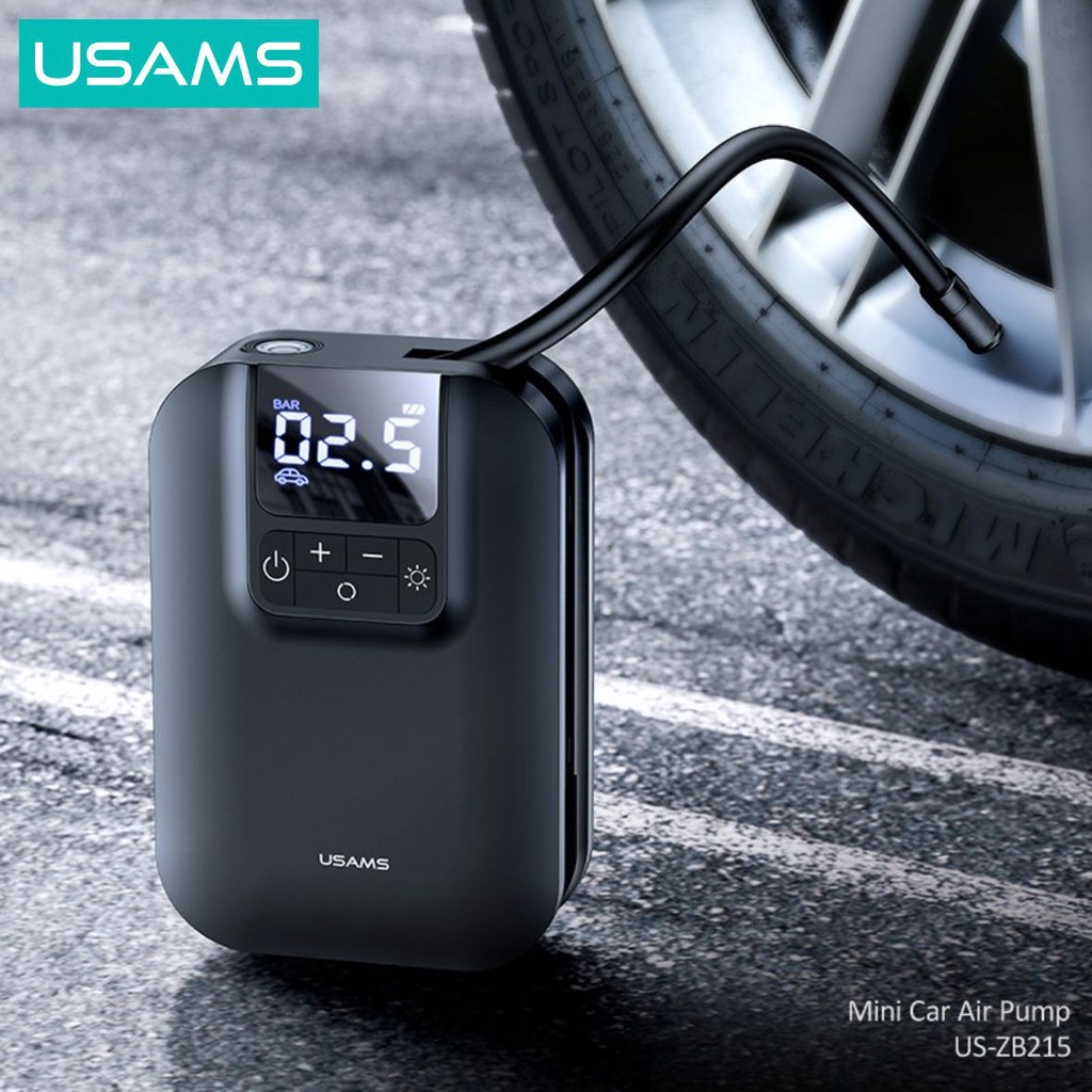 USAMS ZB215 Mini Car Air Pump Portable 5000mAh Pompa Angin Ban Mobil Elektrik