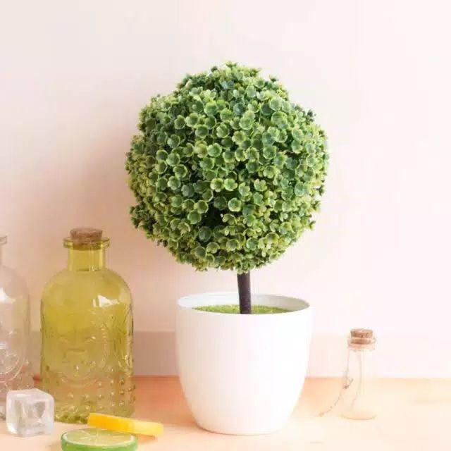 NM348 Bunga plastik / Pajangan bunga Artifisial / Vas Bulat-Hijau