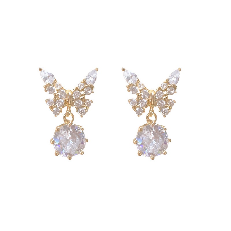 Anting Stud Desain Kupu-Kupu Lukisan Minyak Berlian Bahan S925 Silver