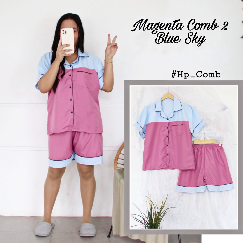 IZANY Piyama Dewasa Hotpant Combina Allsize / HP  Combina Saten Apple LD 100-MAGENTA C 2 BLUE SKY