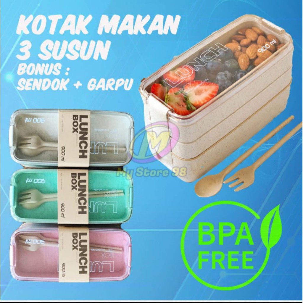 Kotak makan set 3 susun / lunch box makan / tempat makan 3 susun