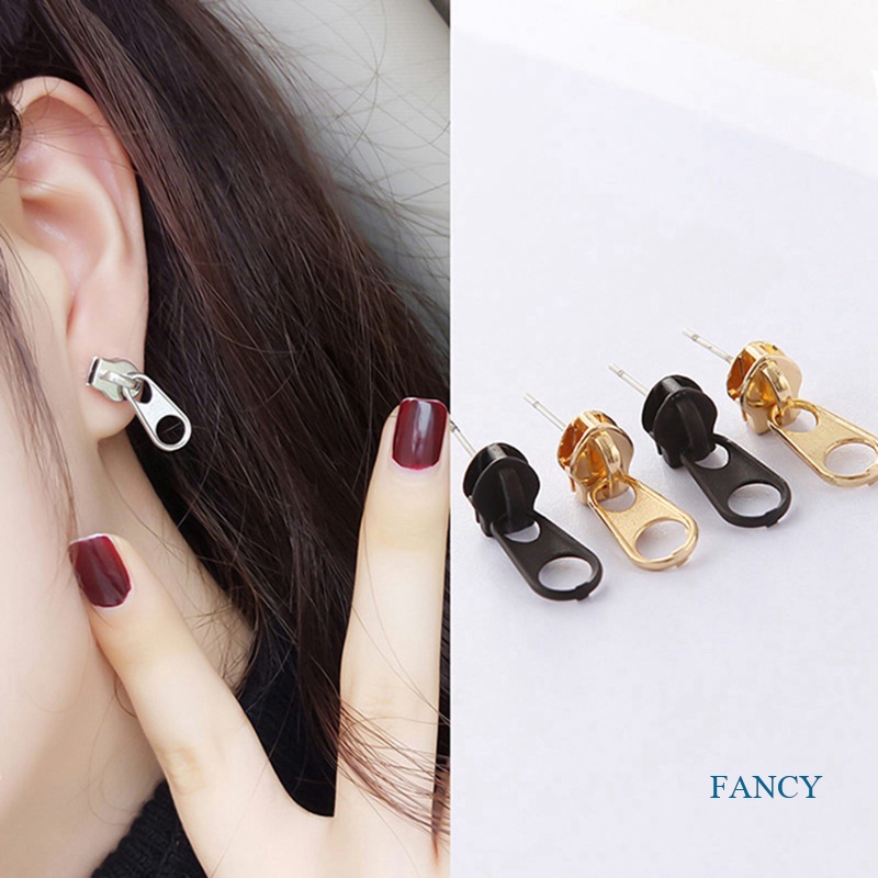 Anting Stud Desain Kepala Ritsleting Gaya Minimalis Untuk Wanita