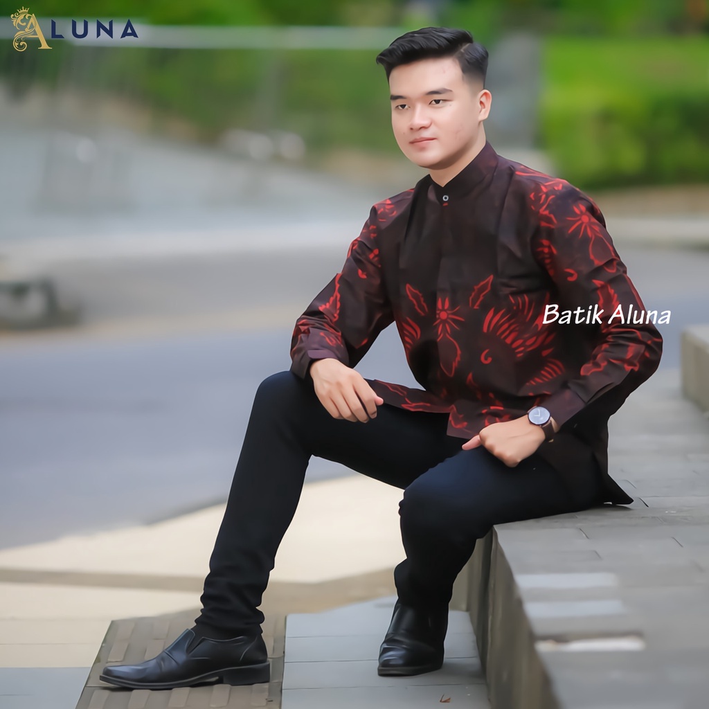 Baju Koko Kurta Pakistan Pria Dewasa Motif Batik Aluna Baju Muslim Lengan Panjang Good Quality Katun Premium MBA 011