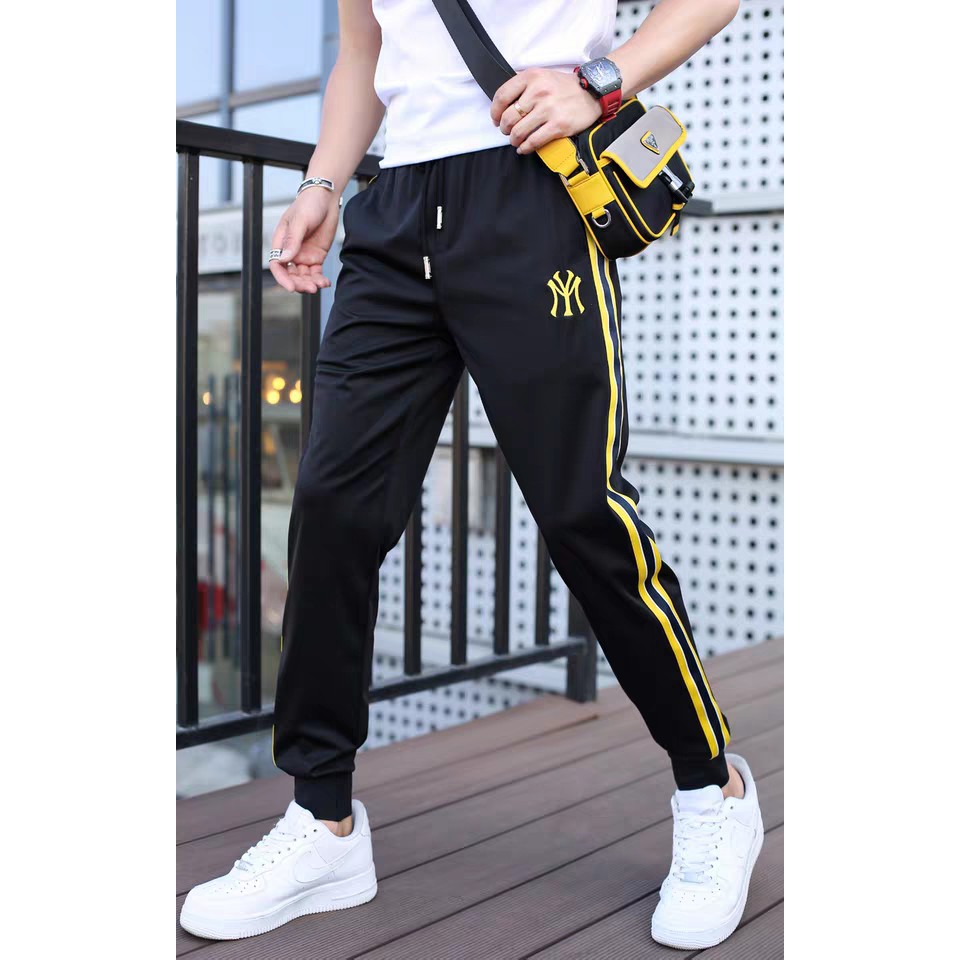 TOTOTAshop.Celana Jogger NY AH,Bahan Fleece tebal,logo bordir lis bahan pita.real picture