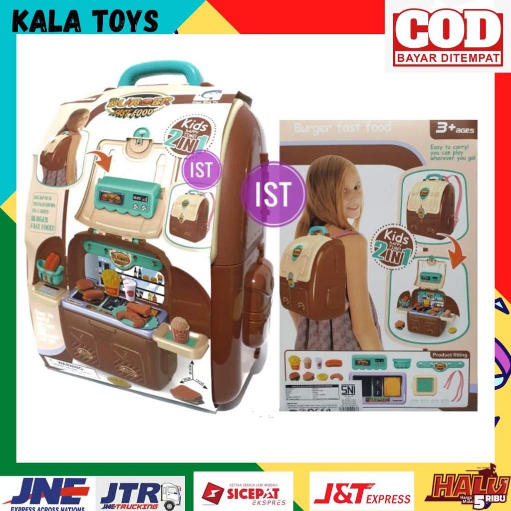 COD MAINAN KIDS 2 IN 1 BURGER FAST FOOD BACKPACK mainan anak laki laki