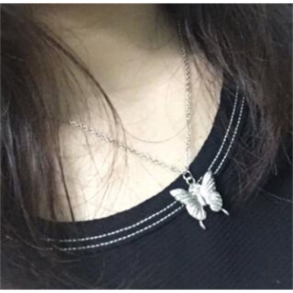 Korea INS Kepribadian Retro Kupu-kupu Liontin Kalung Perak untuk Wanita