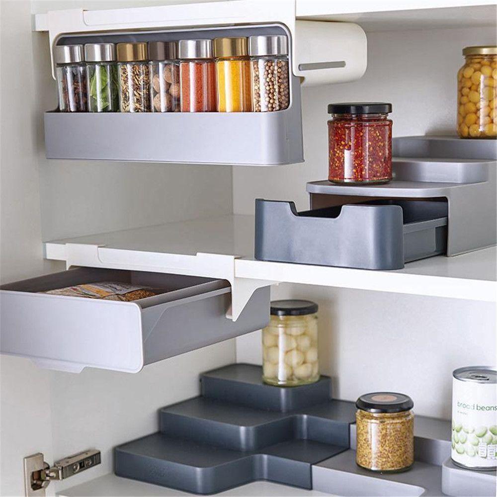 Solighter Spice Organizer Home Kitchen Self-adhesive Under-Shelf Perlengkapan Dapur