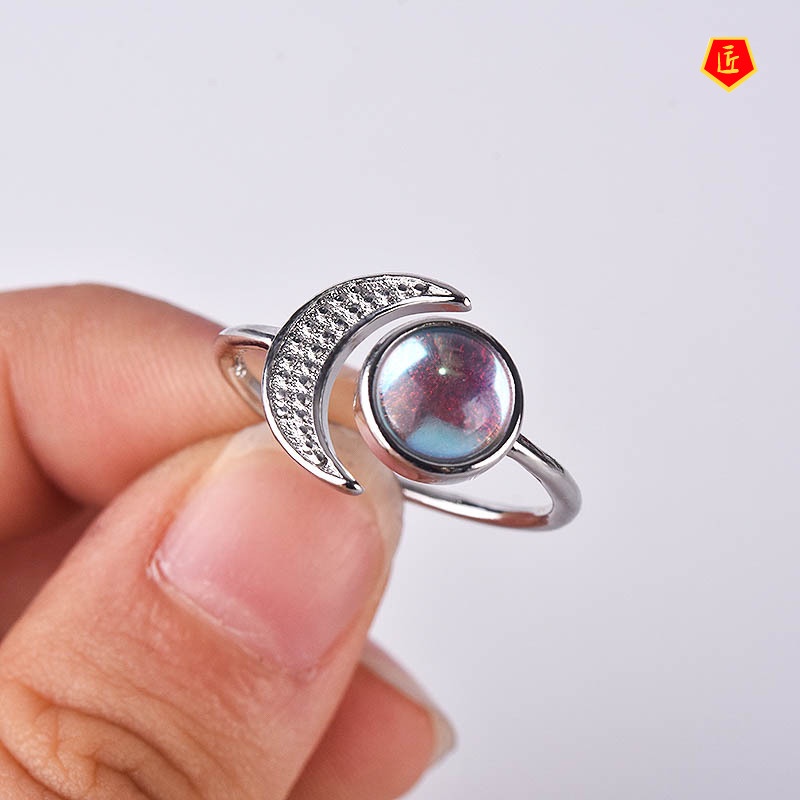 [Ready Stock]925 Silver Moonstone Ring Sun Moon Gem Creative Personality