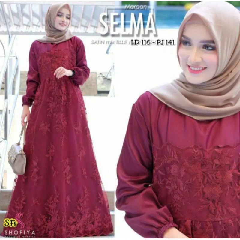 Size L XL XXL / Gamis Muslim Farasya /Maxy Brukat SELMA Tulle Premium Jumbo Murah