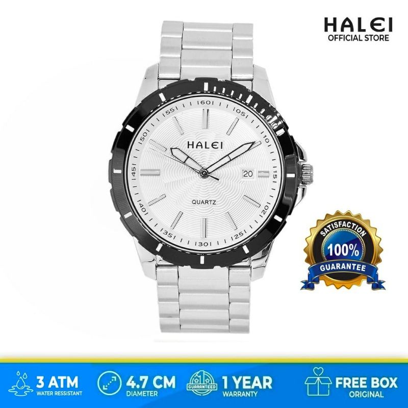 Jam Tangan Pria HALEI  8033 Original Water Prof Baja Stainless Steel Mewah Anti Air Free Box | Jam T