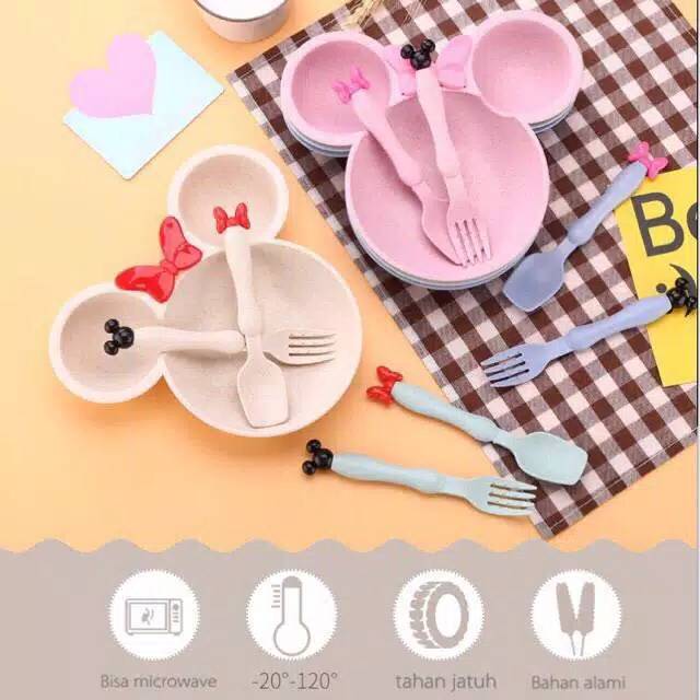 1 SET MANGKOK/ MANGKUK/ PIRING MINNIE + SENDOK GARPU