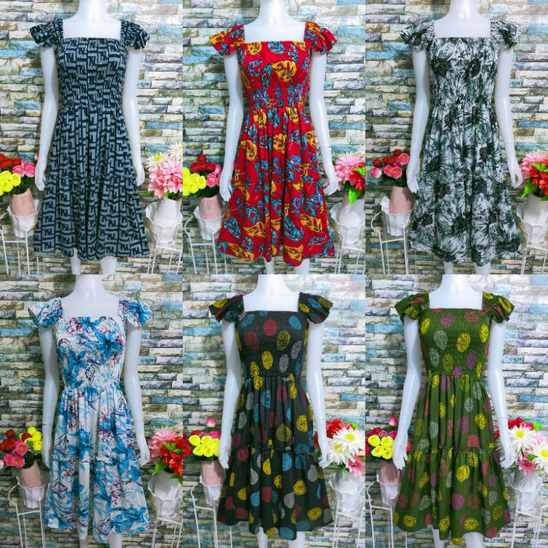 dress midi motif,dres karet