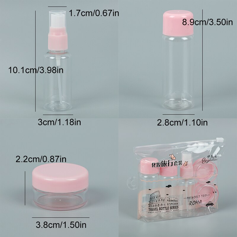 5 Pcs / set Botol Kosong Isi Ulang Wadah Krim Sampo / Parfum / Makeup Portabel Untuk Travel