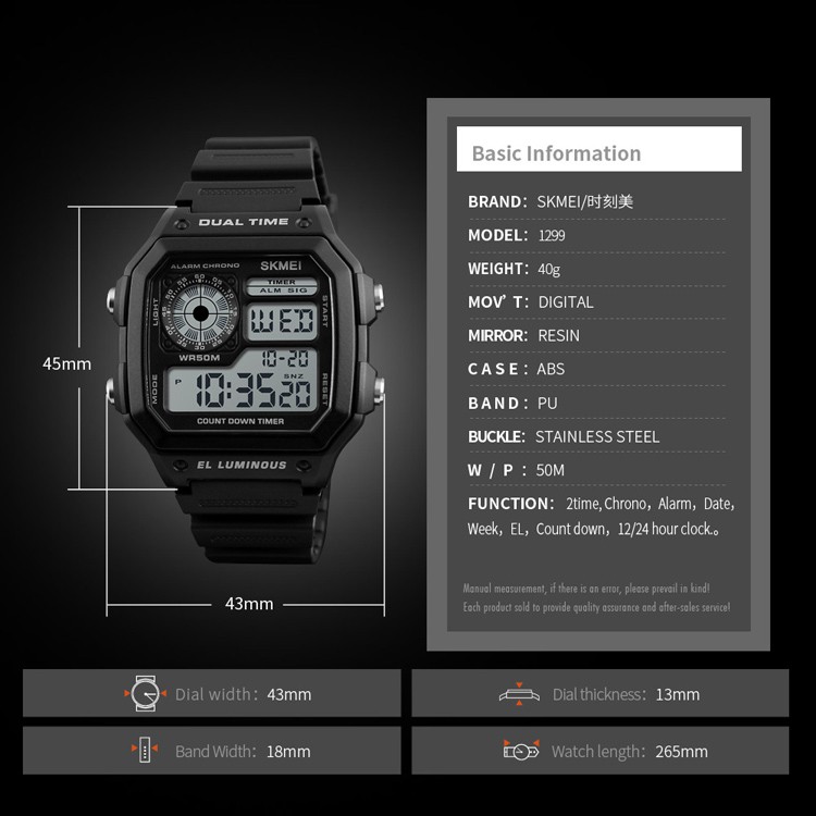 SKMEI 1299 Jam Tangan Pria Digital Dual Time Anti Air WK-SBY