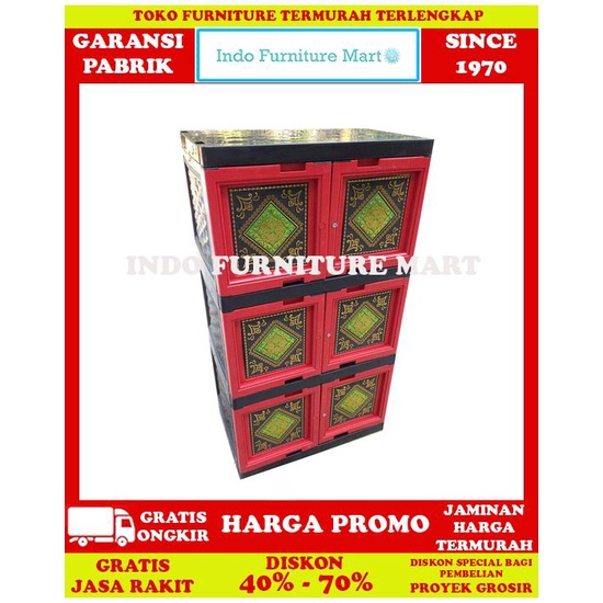 Lemari Pakaian Anak Container Plastik Akako Motif Batik Susun 3