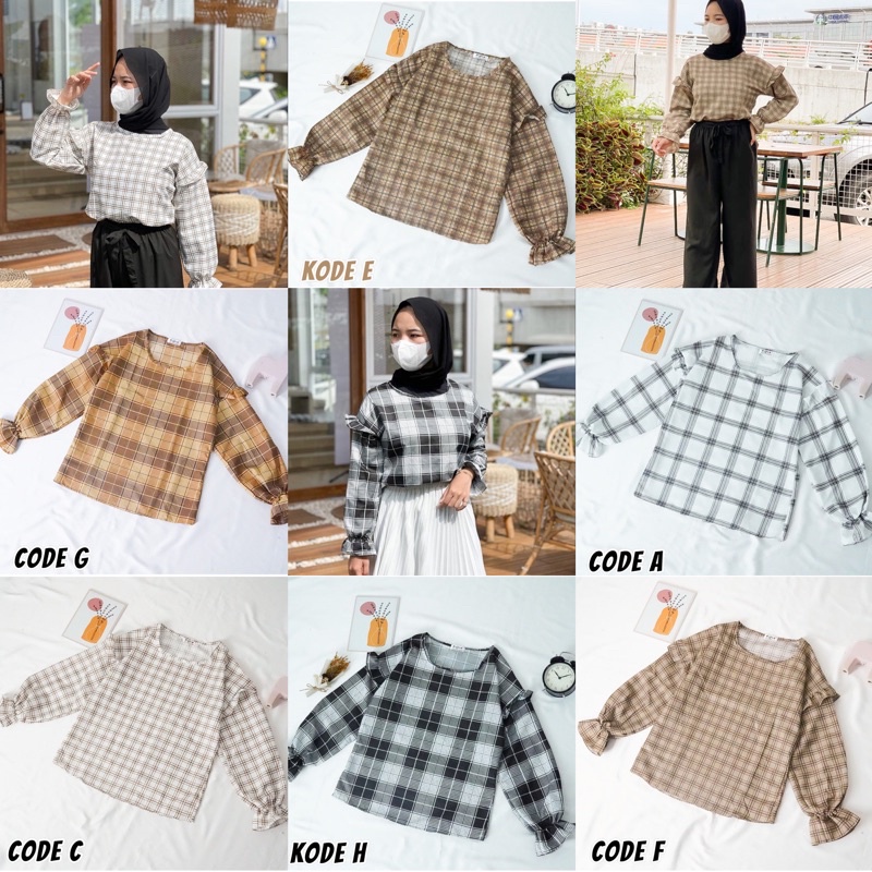 GFS RUBI BLOUSE LENGAN PANJANG TARTAN RUFFLE