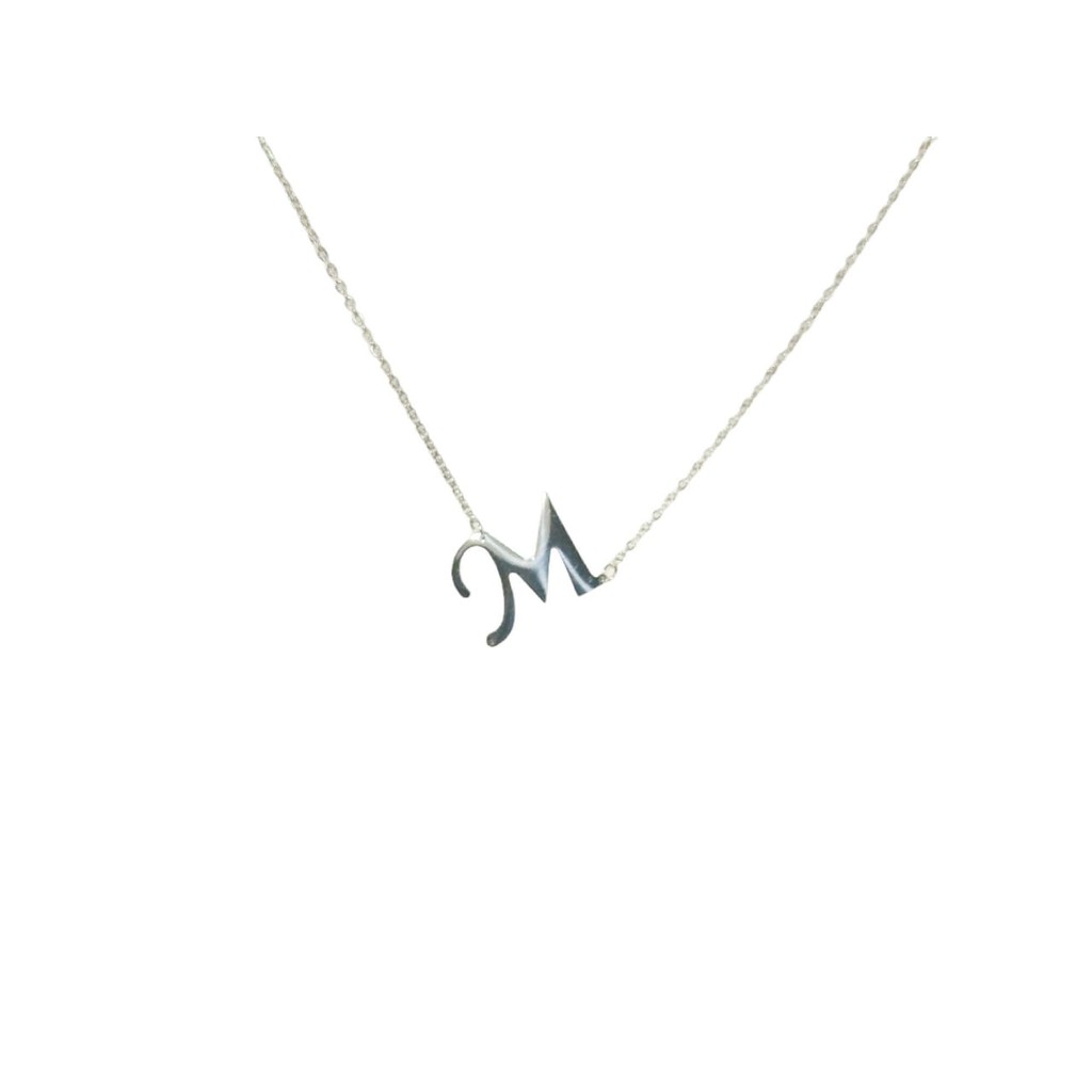 Kalung Wanita Liontin Huruf Kaligrafi M-Z Warna Silver Bahan Titanium