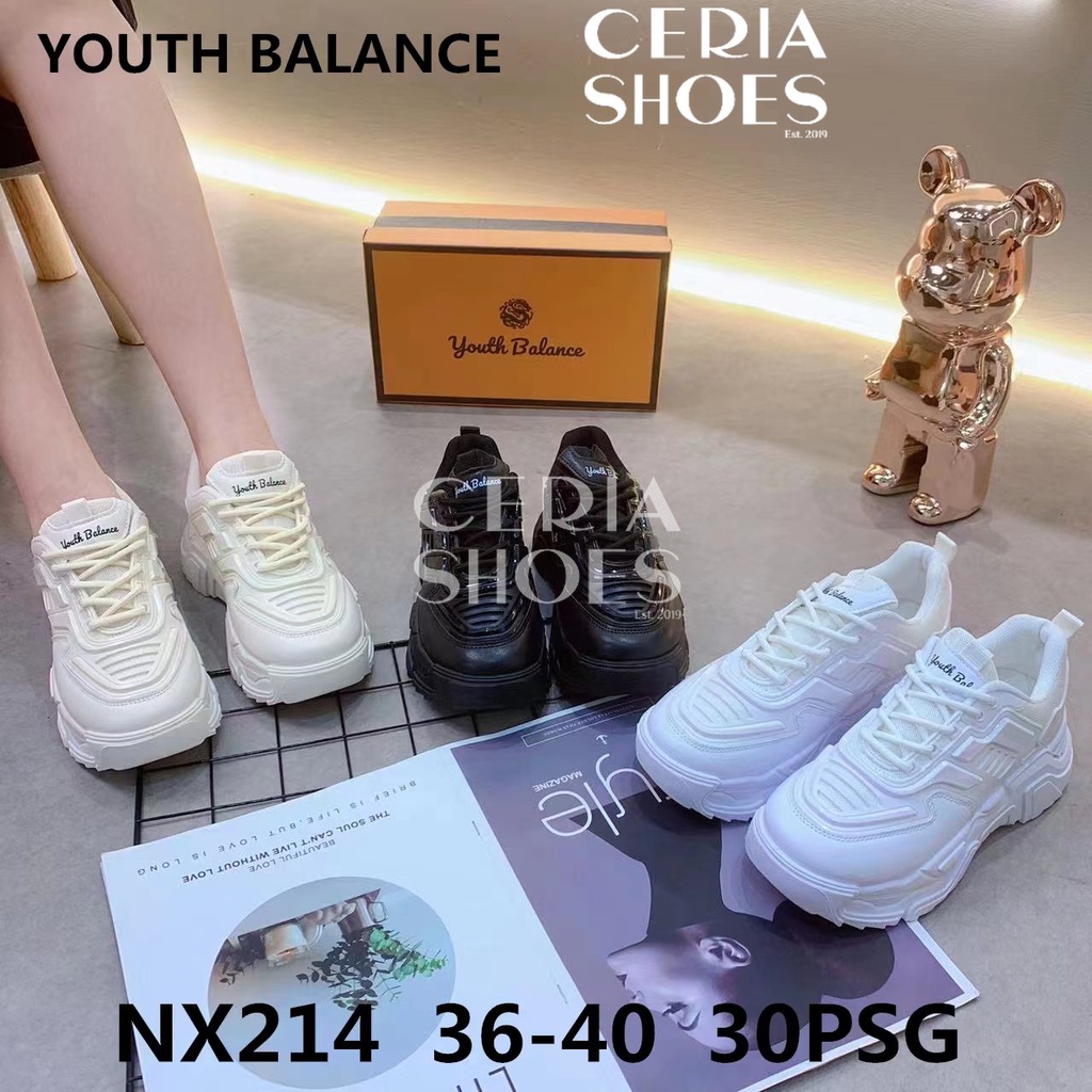 BALANCE Sepatu Sneakers Wanita Korean Tinggi 6 Cm Sol Rubber PVC Non-Slip Bahan Canvas Import 214