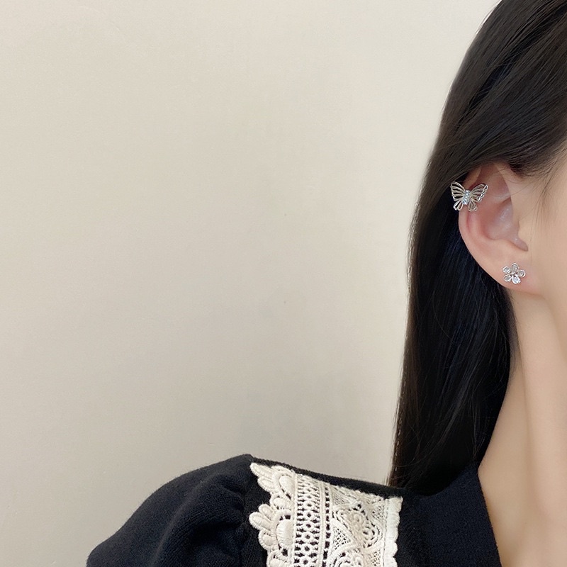 VINJOTAN - ANTING STUD KOREA CANTIK LUCU IMPOR MODEL BUNGA KUPU-KUPU SILVER S925