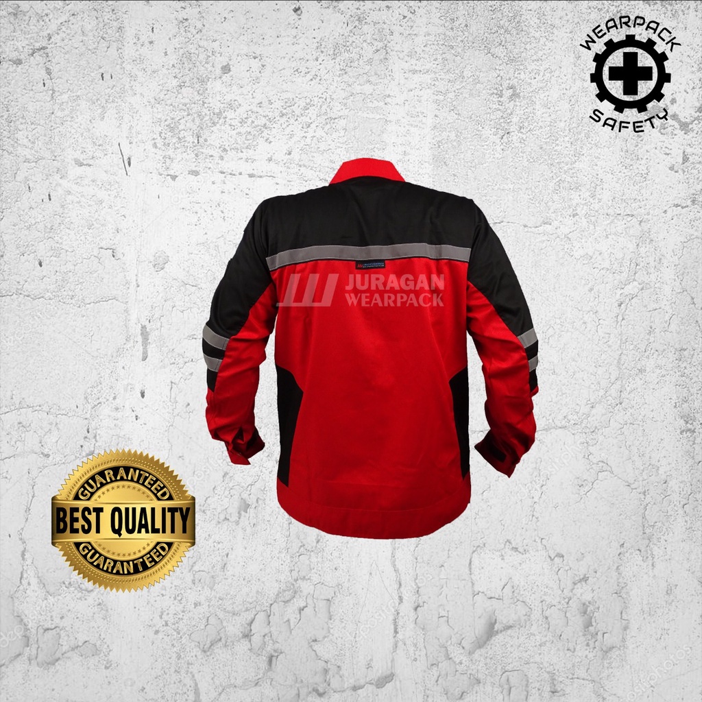 Wearpack Safety Semi Jaket / Baju Kerja Lengan Panjang Warna Merah Kombinasi Hitam